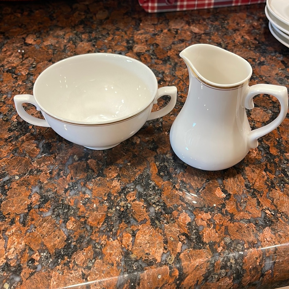 Dudson fine porcelain white gold trim vintage creamer and sugar bowl